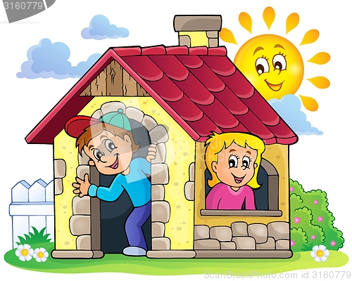 Image of Children playing in small house theme 3