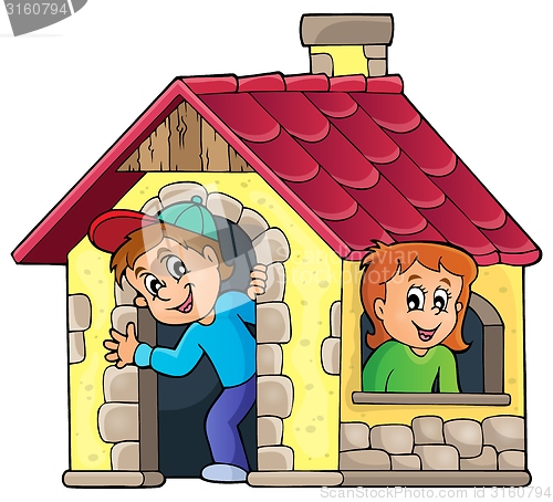 Image of Children playing in small house theme 1