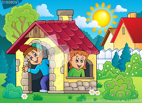 Image of Children playing in small house theme 2