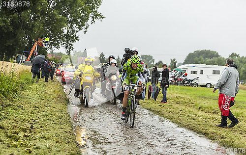 Image of The Cyclist Alessandro De Marchi on a Cobbled Road - Tour de Fra