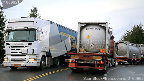 Image of Busy Trailer Truck Traffic