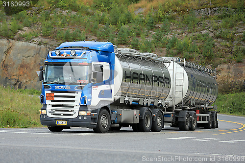 Image of Scania R500 Tank Truck on Highway Intersection