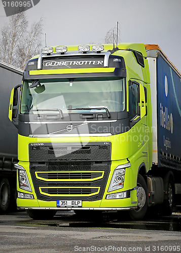 Image of Volvo FH Truck in Highly Visible Lime Green