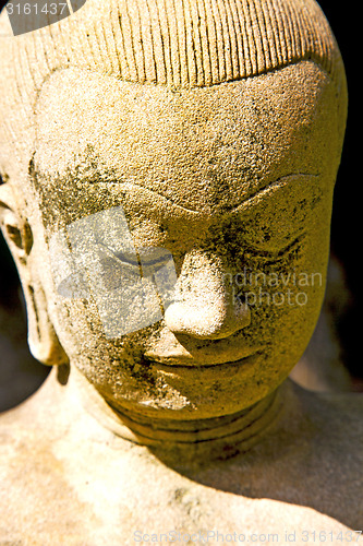 Image of siddharta   in the temple yellow        step     wat  palaces   