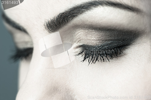Image of Closed Eyes Smoky Makeup Closeup