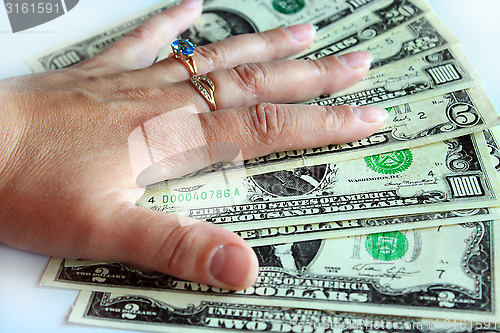 Image of Hand holding US dollars isolated on the white