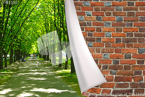 Image of brick cuff on the beautiful park with green trees