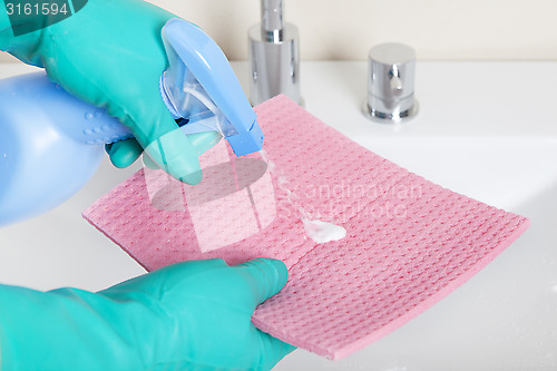 Image of Detergent on cleaning rags