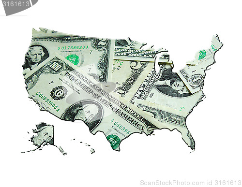 Image of map of USA made from dollars