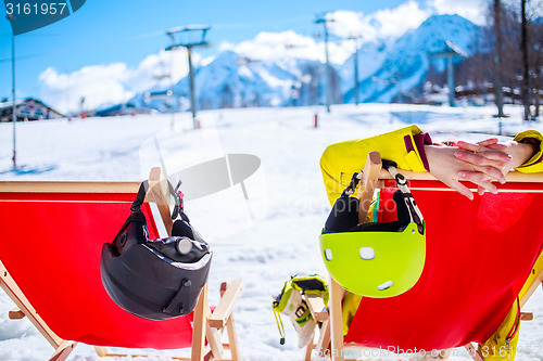 Image of Relax in mountains after skiing