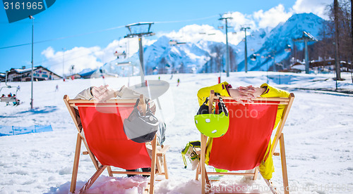 Image of Couple at mountains in winter