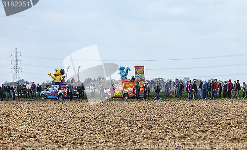 Image of The Publicity Caravan During Paris Roubaix Cylcing Race