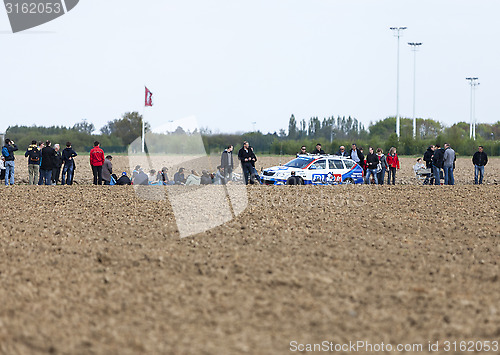 Image of The Car of FDJ.fr Team on the Roads of Paris Roubaix Cycling Rac