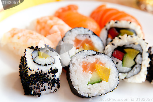 Image of selection of different types of sushi