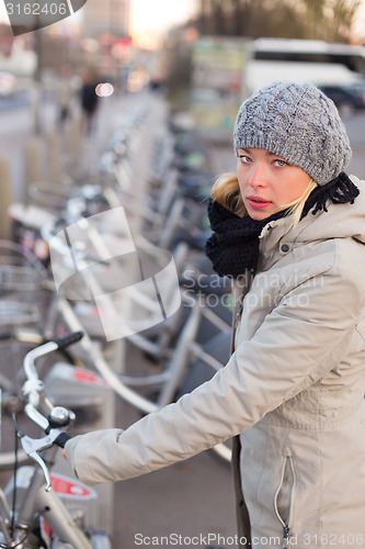 Image of Station of urban bicycles for rent.