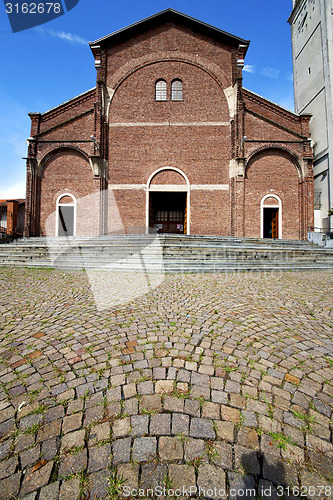 Image of cardano al campo     closed brick tower sidewalk italy  lombardy