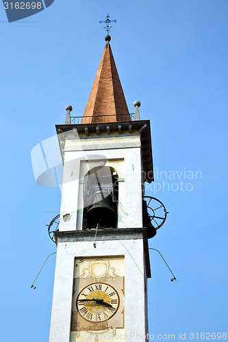 Image of travedona   the   wall  and church tower bell sunny day 