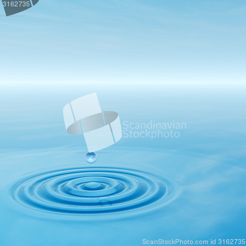 Image of Conceptual blue liquid drop falling in water