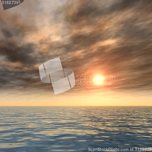 Image of Conceptual sea water and sunset sky