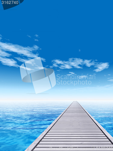 Image of Conceptual wood deck pier on sea water