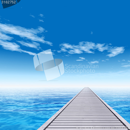 Image of Conceptual wood deck pier on sea water