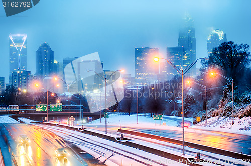 Image of charlotte north carolina city after snowstorm and ice rain