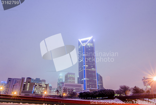 Image of foggy weather over charlotte north carolina skyline