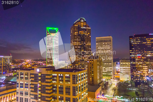 Image of view of charlotte skyline aerial at sunset