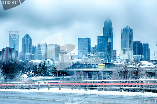 Image of charlotte north carolina city after snowstorm and ice rain