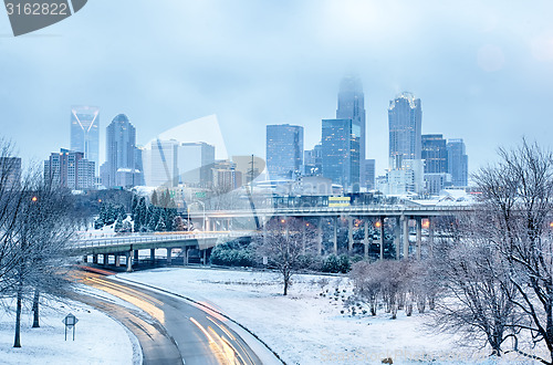 Image of charlotte north carolina city after snowstorm and ice rain