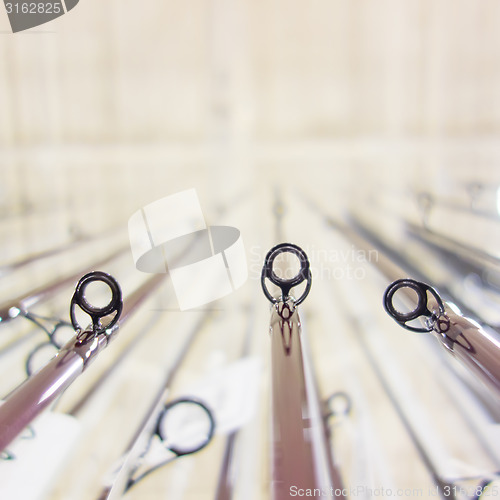 Image of photo of row of fishing rods in store