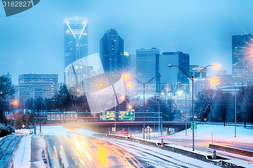 Image of charlotte north carolina city after snowstorm and ice rain