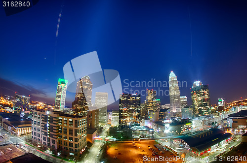 Image of view of charlotte skyline aerial at sunset