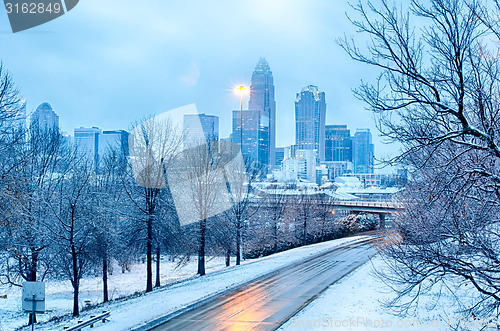 Image of charlotte north carolina city after snowstorm and ice rain