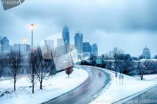 Image of charlotte north carolina city after snowstorm and ice rain