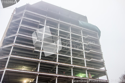 Image of foggy day over major construction site 