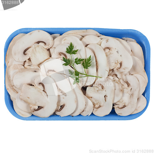 Image of Champignon mushroom tub isolated