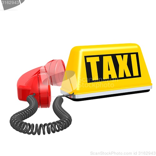 Image of Taxi car sign and telephone on white isolated background