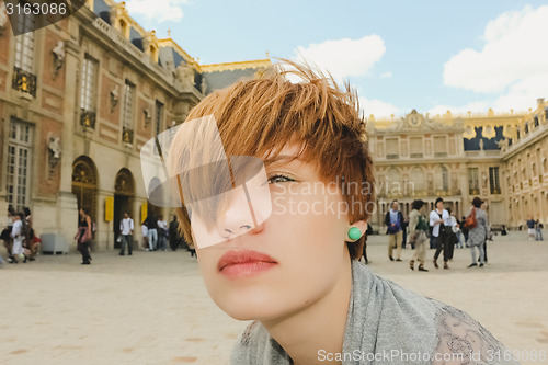 Image of France,  Versailles - June 17, 2011: women in versailles garden