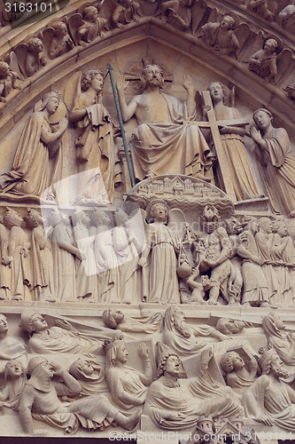 Image of Architectural details of Cathedral Notre Dame de Paris. 