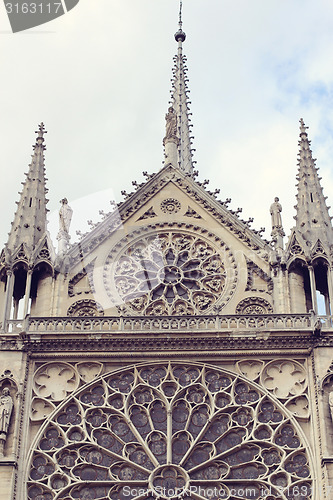 Image of Architectural details of Cathedral Notre Dame de Paris. 