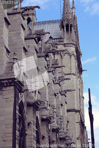 Image of Architectural details of Cathedral Notre Dame de Paris. 