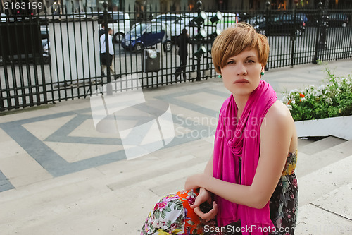 Image of Beautiful young woman in Paris, France.