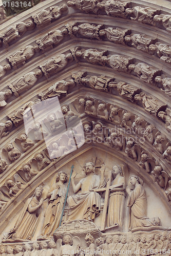 Image of Architectural details of Cathedral Notre Dame de Paris. 