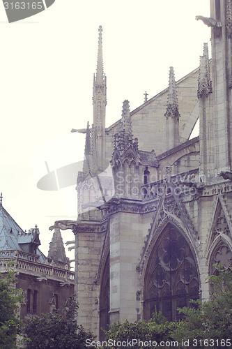 Image of Architectural details of Cathedral Notre Dame de Paris. 