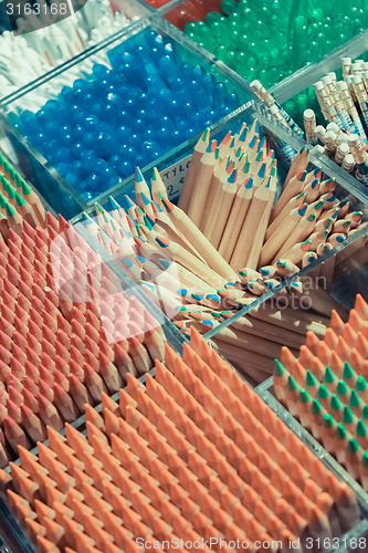 Image of Background of colored pencils for creativity closeup