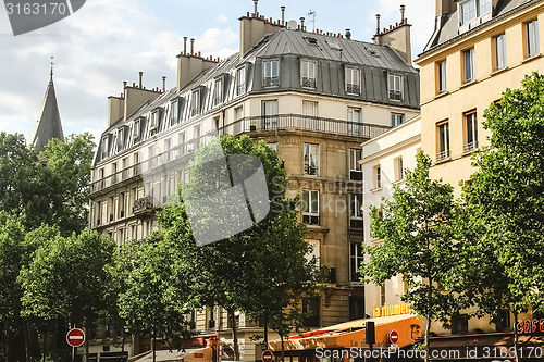Image of View on traditional parisian buildings in Paris, France.