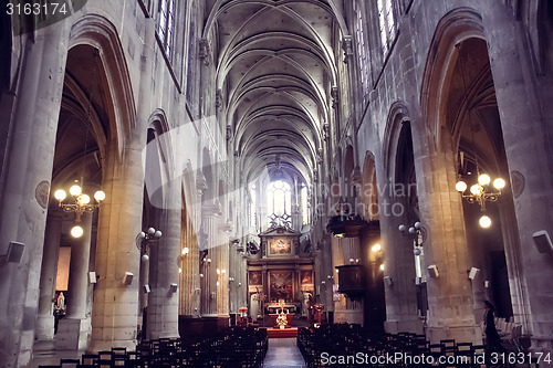 Image of famous Notre Dame cathedral interior view.