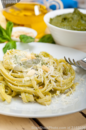 Image of Italian traditional basil pesto pasta ingredients