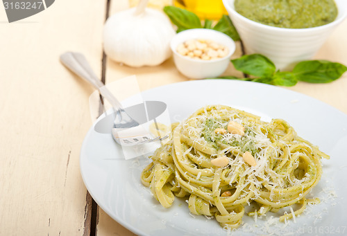 Image of Italian traditional basil pesto pasta ingredients